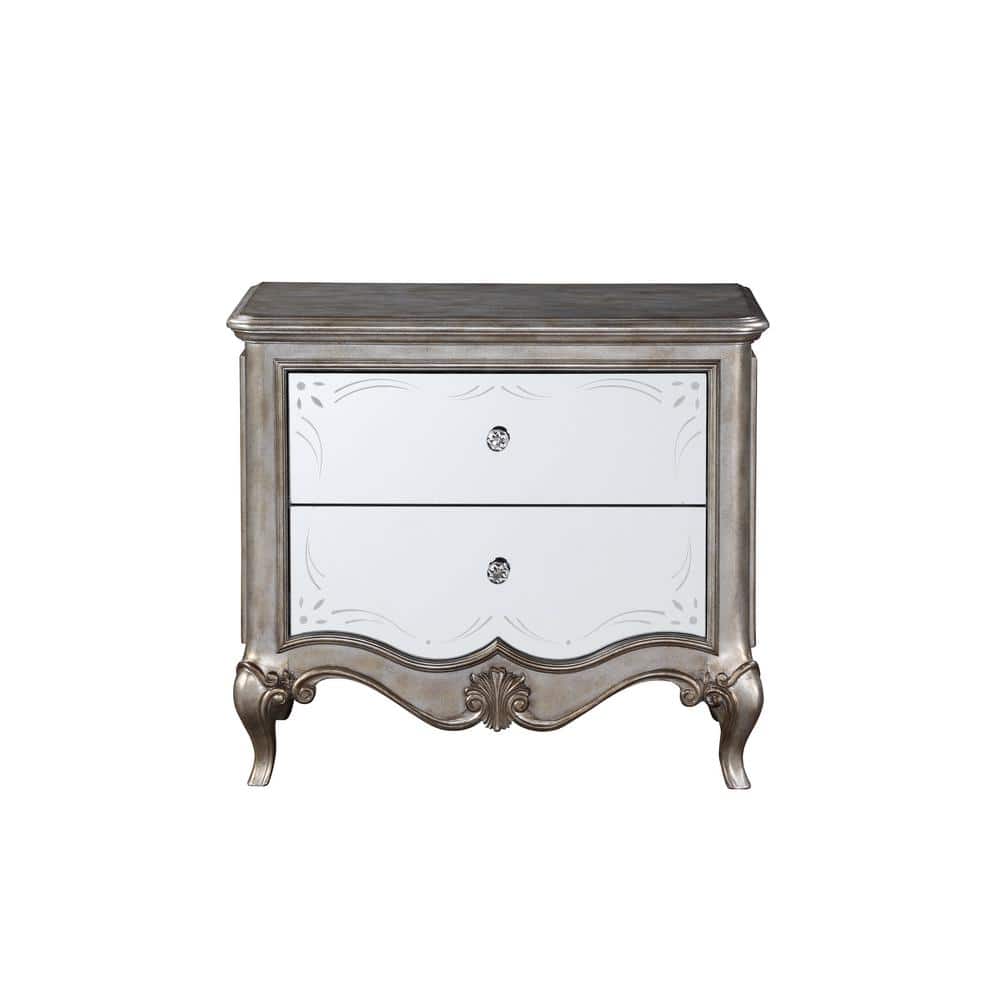 Antique Champagne Mirrored 2-Drawer Nightstand