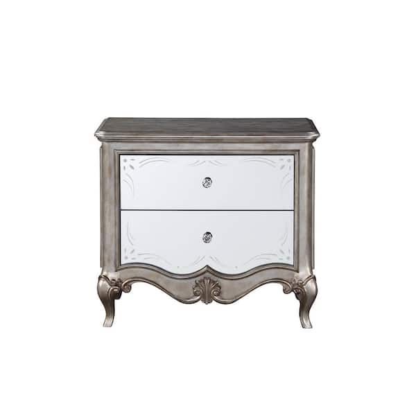 Acme Furniture Esteban 2-Drawer Antique Champagne Nightstand 28 in. x 18 in. x 32 in.