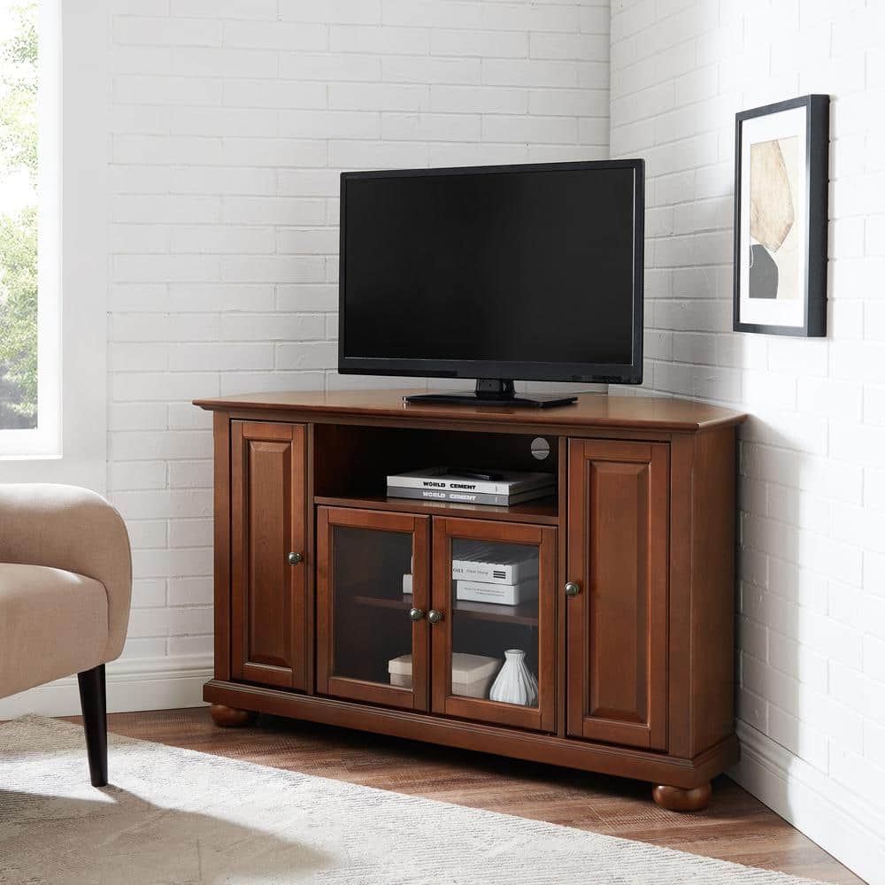 Vintage Mahogany Corner TV Stand with Glass Doors