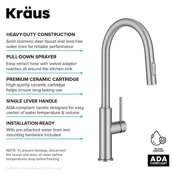 Oletto Outdoor Kitchen Faucet T-316 Marine Grade Stainless Steel with Pull Down Sprayer