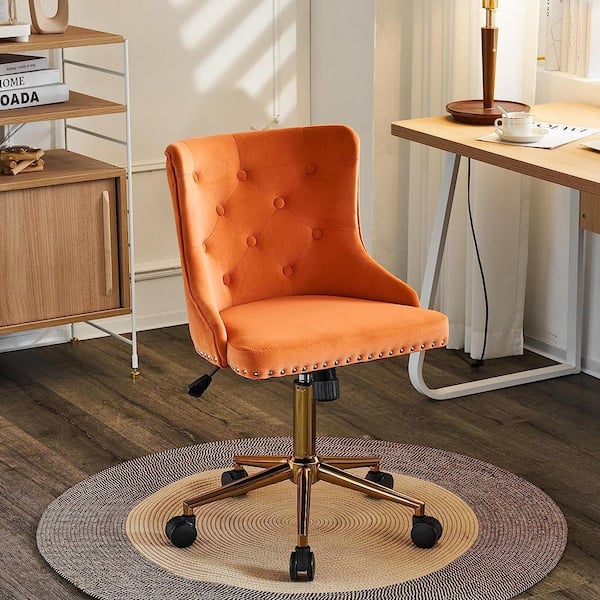 Winado Vingli Velvet Adjustable Height Drafting Chair in Orange with Golden Frame