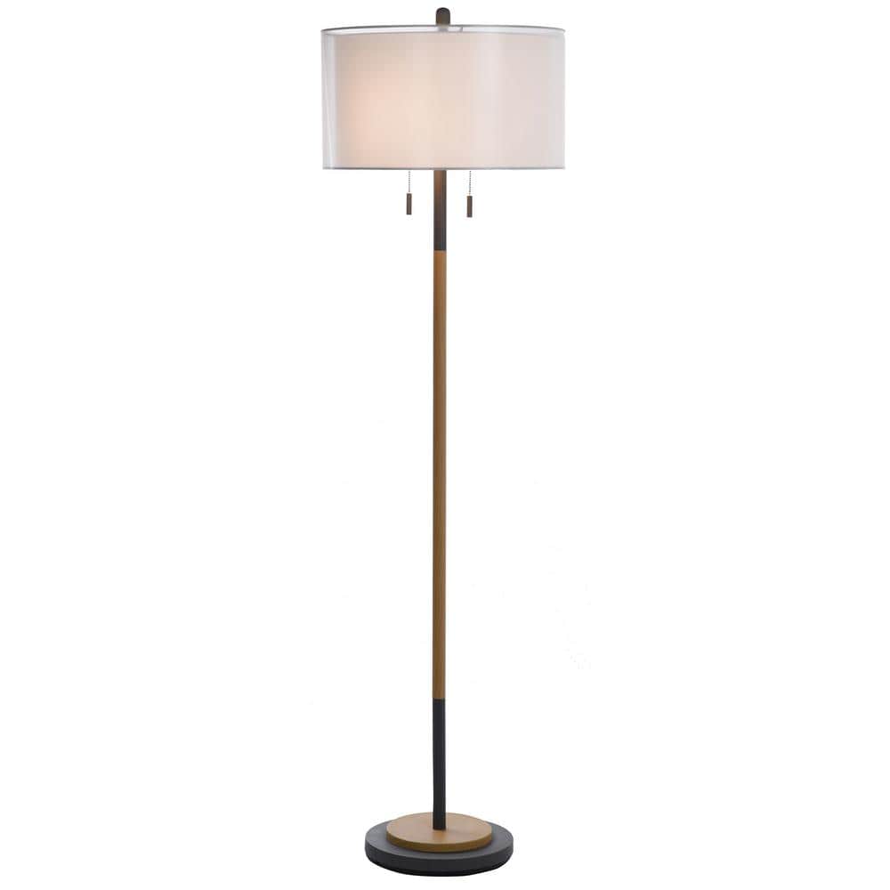 Lari 63" Black and Wood Industrial Floor Lamp with Drum Shade