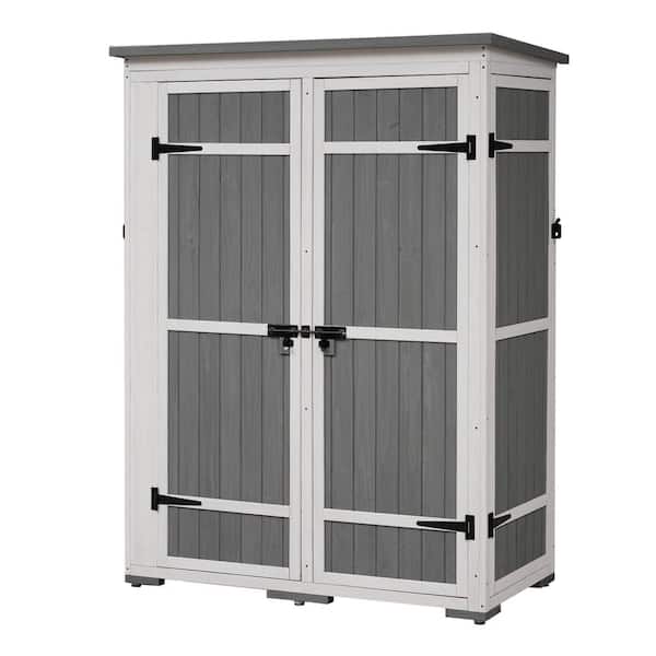 Polibi 4.1 ft. W x 1.7 ft. D Outdoor Storage Wood Shed with Waterproof Asphalt Roof, 4 Lockable Doors 6.61 sq. ft., Gray