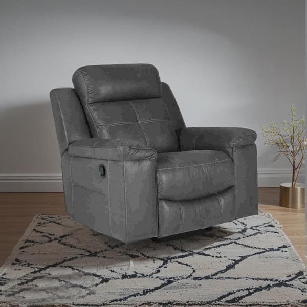 Benjara Dark Gray Faux Leather Rocker Recliner with Pull Tab Reclining Motion