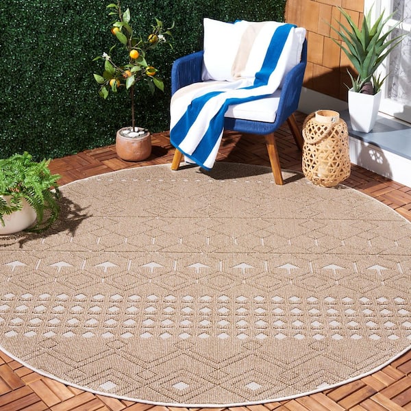 Global Beige/Ivory 7 ft. x 7 ft. Diamond Geometric Indoor/Outdoor Round Area Rug