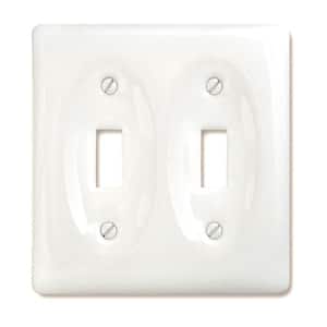 Allena 2 Gang Toggle Ceramic Wall Plate - White