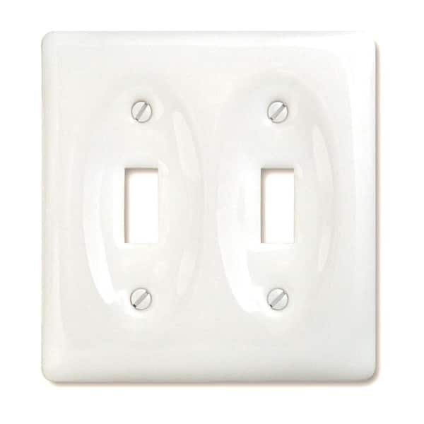 AMERELLE Allena 2 Gang Toggle Ceramic Wall Plate - White