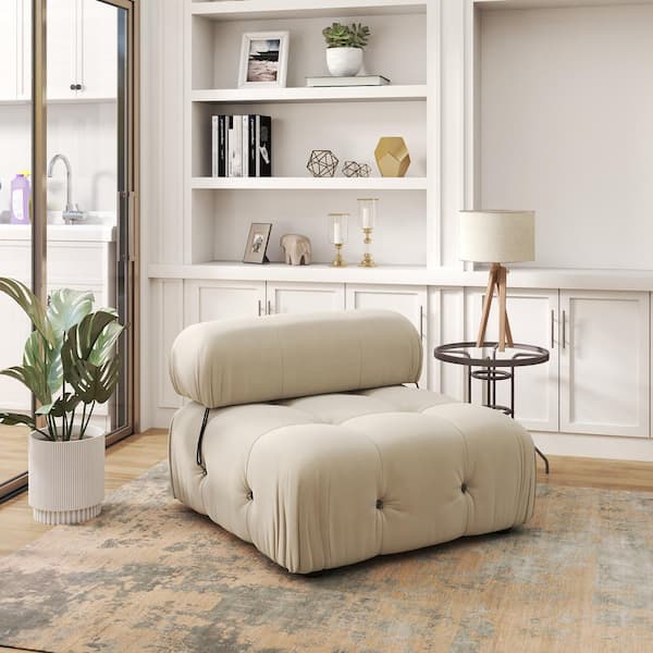 Chameleon 34.6 in. Square Arm 1-Piece Modern Velvet Modular Combination Sectional Sofa in. Beige