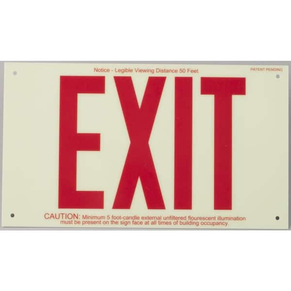 Brady 8.5 in. H x 15 in. W Plastic Glow-in-the-Dark Frameless Exit Sign