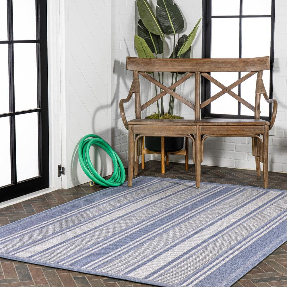 Haynes Modern Double Stripe 8' x 10' Blue/Light Gray Area Rug