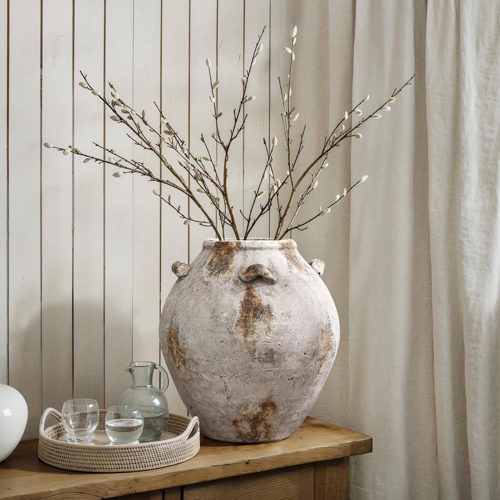 12-Inch Gray and Brown Ceramic Jug Vase with Handles