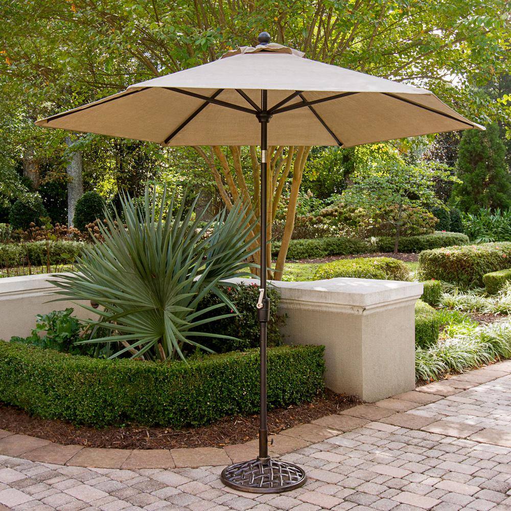 Hanover Traditions 9-Piece Tan Cushioned Aluminum Outdoor Dining Set with Umbrella