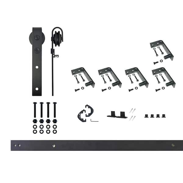 HOMACER 7 ft./84 in. Black Rustic Ceiling Mount Non-Bypass Sliding Barn Door Track and Hardware Kit for Single Door