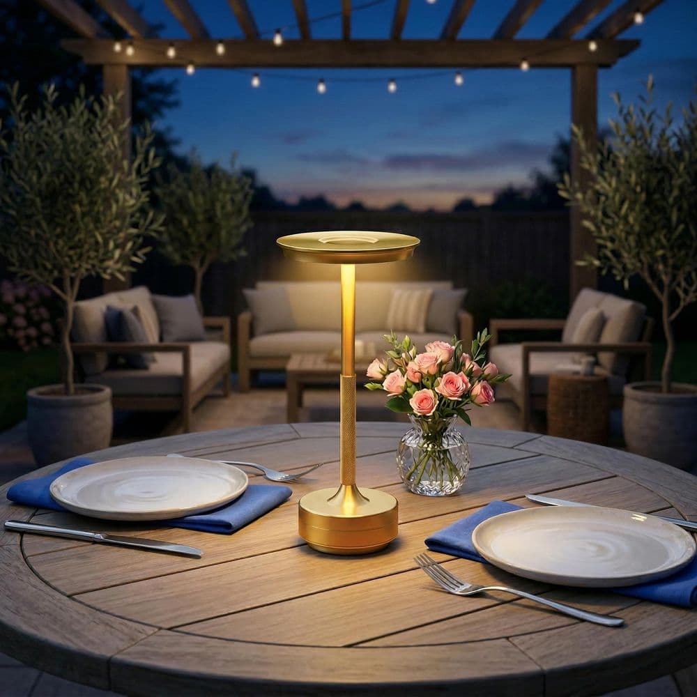 BETTERBEAM Raya 11 in. Gold Finish Modern Rechargeable Integrated