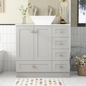 30 in. W x 18.1 in. D x 33.9 in. H Gray Wooden Ready to Assemble Cabinet Floor Bath Vanity with 5-Drawers and 1-Shelf