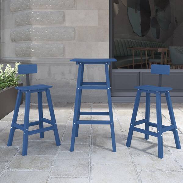 BANSA ROSE 39.76 in. Blue HDPE Plastic Outdoor Bar Stool (2-Pack ...
