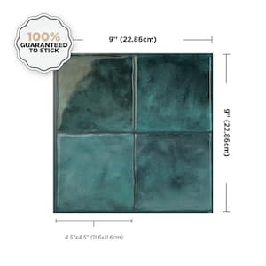 Zellige Costa Blue 9 in. x 9 in. Vinyl Peel and Stick Tile (2.22 sq. ft./4-Pack)