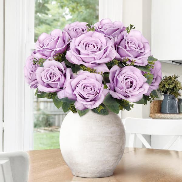 LIVING LUXURY 17 in. Deluxe Lilac Purple Artificial Elegant Rose