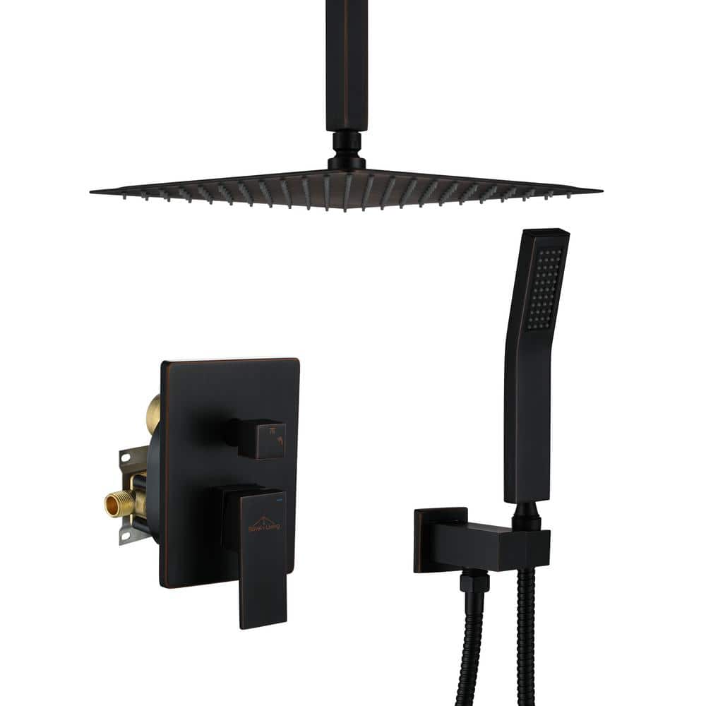 1-Spray Patterns with 2.5 GPM 12 in. Ceiling Mount Dual Shower Heads with P