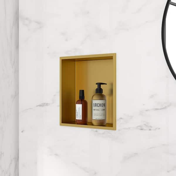 Sarlai 12 in. W x 4 in. H x 12 in. D Stainless Steel Shower Niche Set of 1-Piece in Gold Organizer Storage