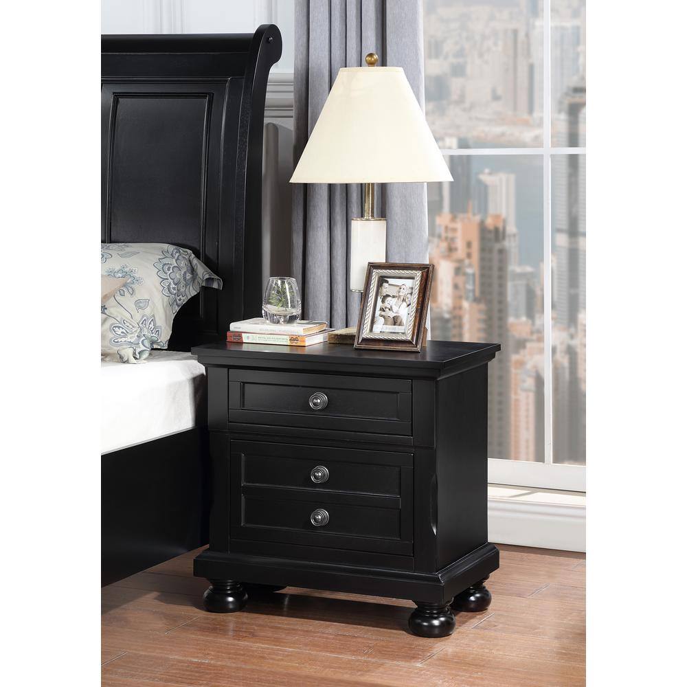 Meade 2-Drawer Black Nightstand (28 in. H x 26 in. W x 18.5 in. D)