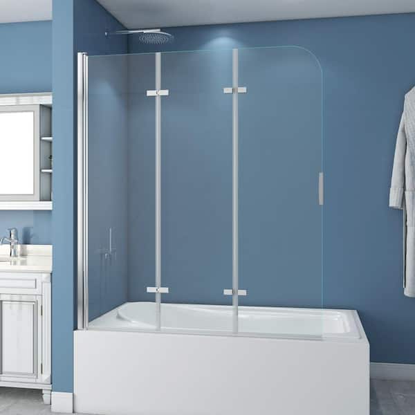 Hpeytaire 51 in. W x 59 in. H Pivot Tub Door in Polished Chrome with Clear Tempered Glass