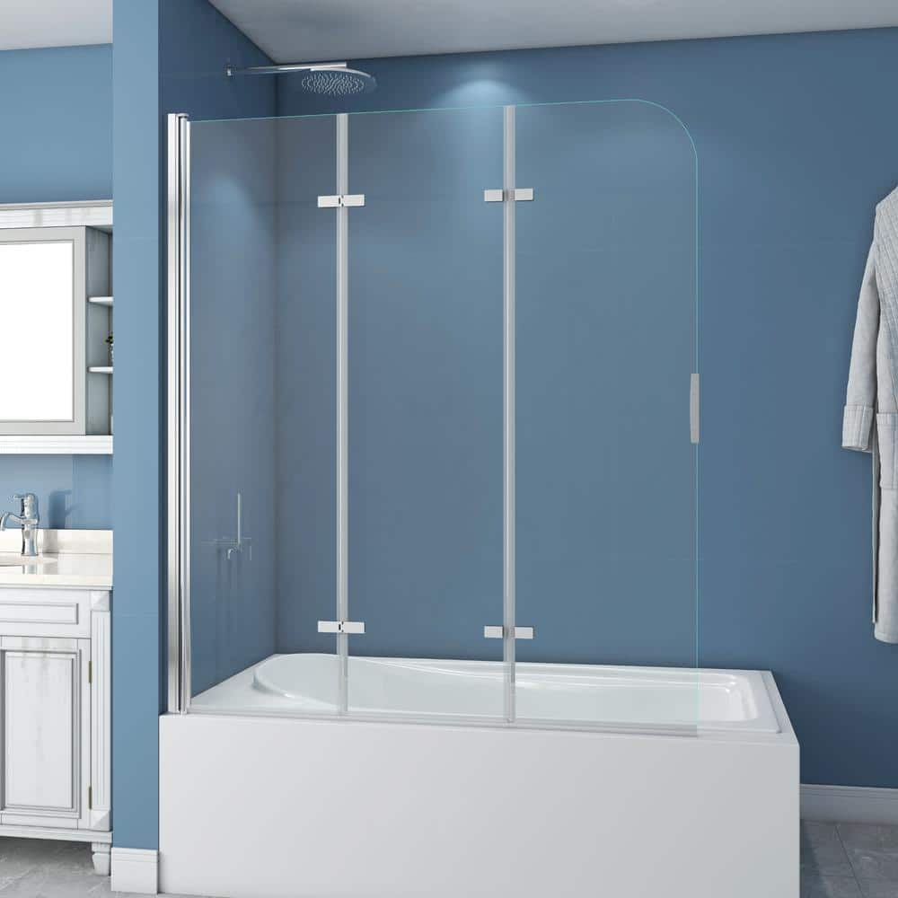 51'' W x 59'' H Frameless Clear Tempered Glass Tub Door