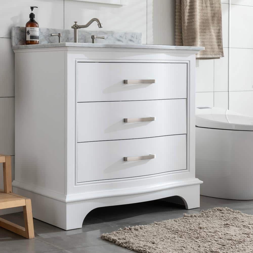 Monroe 36'' White Solid Wood Freestanding Vanity with Marble Top