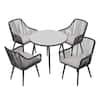 Freestyle 5-Piece Wicker Black Outdoor Dining Chair Set with Dining Table, Light Grey Cushions HD-WK08BK09BK