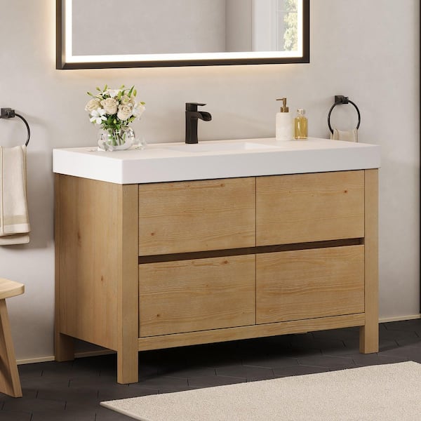 Cascadia 48 in. Single Freestanding Weathered Fir Bath Vanity with White Artificial Stone Top Assembled