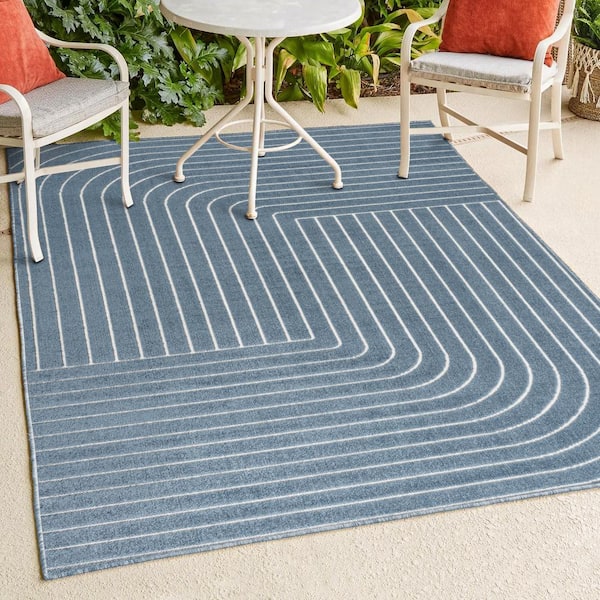 JONATHAN Y Odense High-Low Minimalist Angle Geometric Dark Blue/Cream 5 ft. x 8 ft. Indoor/Outdoor Area Rug