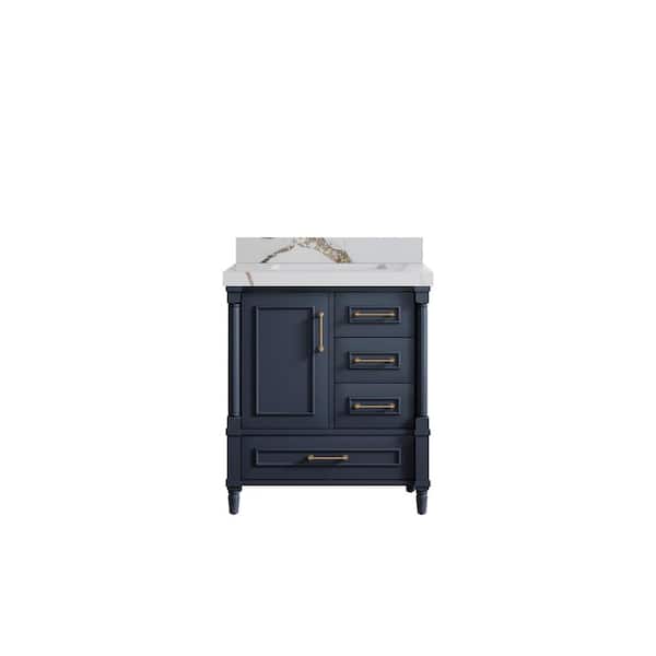 Willow Collections Hudson 30 in. W x 22 in. D x 36 in. H Single Sink Bath Vanity Center in Hale Navy Blue with 2 in. Calacatta Gold qt.Top