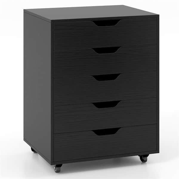 Costway Black 5-Drawer Chest Storage Dresser Floor Cabinet Organizer with Wheels