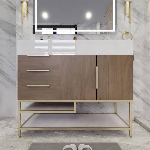 BV Better Vanity Bethany 42 in. W x 20 in. D x 36 in. H Single Sink Freestanding Bath Vanity in Light Oak with White Acrylic Top