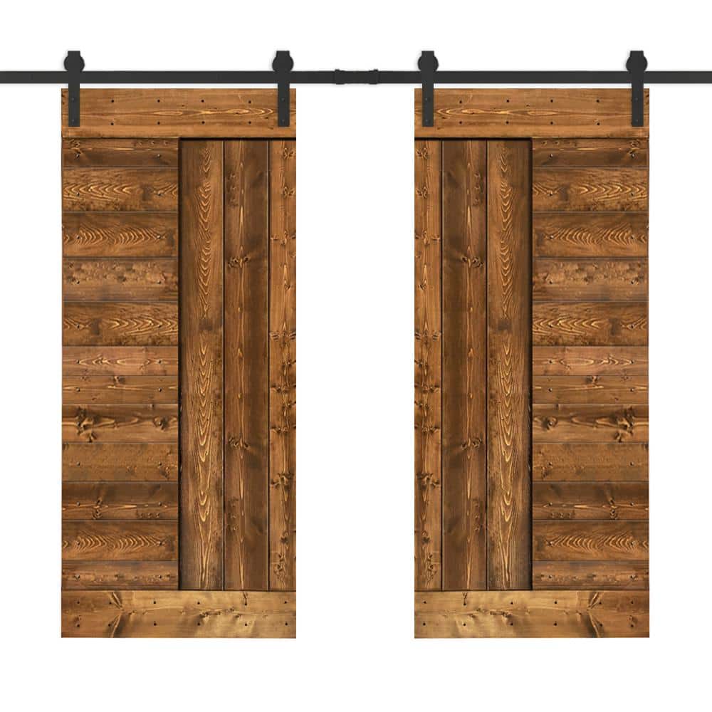 84 in. x 84 in. Walnut Stained DIY Knotty Pine Wood Interior Double Sliding Barn Door with Hardware Kit price history on PriceWatchPro