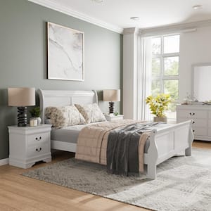 Burkhart 3 Piece White Wood King Bedroom Set with 2 Nightstands