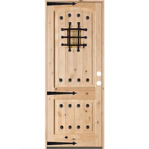 32 in. x 96 in. Mediterranean Knotty Alder Arch Top Left-Hand Inswing Unfinished Wood Single Prehung Front Door