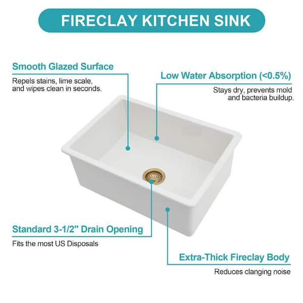 JimsMaison 27 in. Drop-In/Undermount Single Bowl Fireclay White