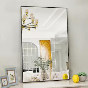 24 in. W x 35.5 in. H Modern Rectangular Aluminum Framed Black Wall Mirror