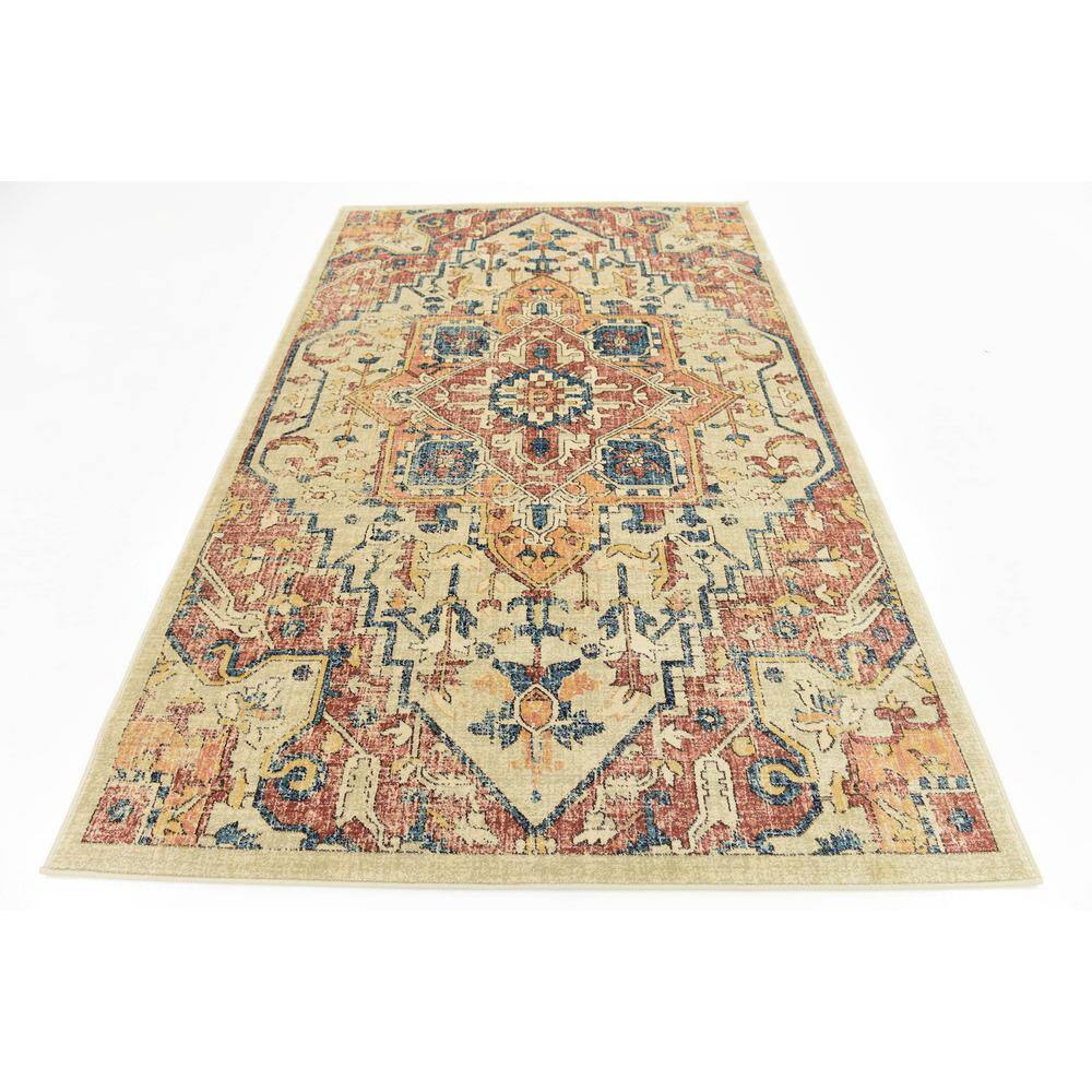 Oslo Beige and Multicolor Rectangular Synthetic Area Rug