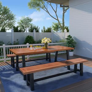 3-Piece Wood and Metal Picnic Set with Bench Seating