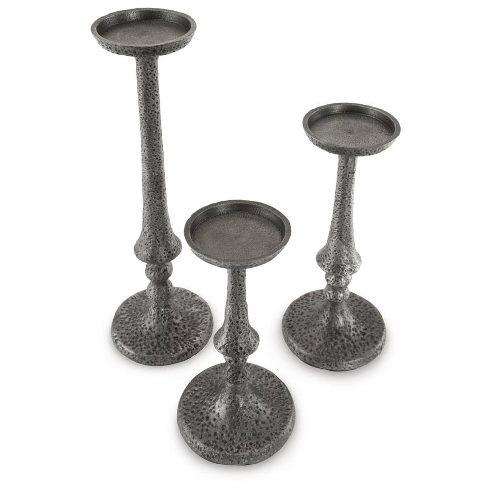 Eravell Pewter Finish Textured Metal Candle Holders, Set of 3