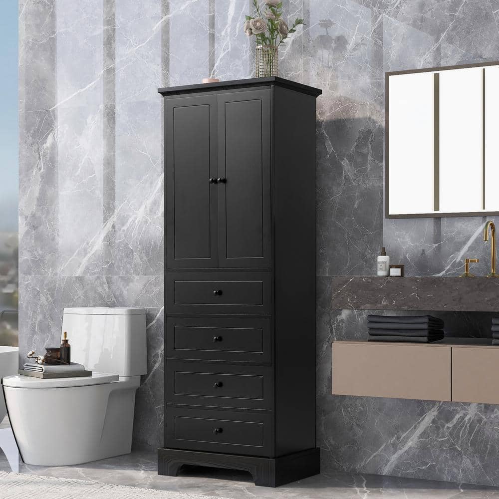 23.6 in. W x 15.7 in. D x 68 in. H Black Linen Cabinet with 2 Doors and 4 D