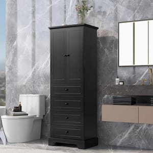 23.6 in. W x 15.7 in. D x 68 in. H Black Linen Cabinet with 2 Doors and 4 Drawers for Bathroom Office