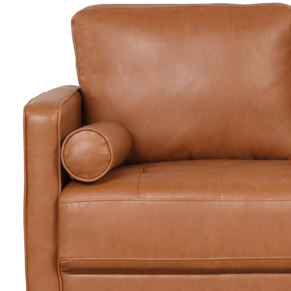 Caramel Faux Leather Tufted Loveseat with Wood Legs