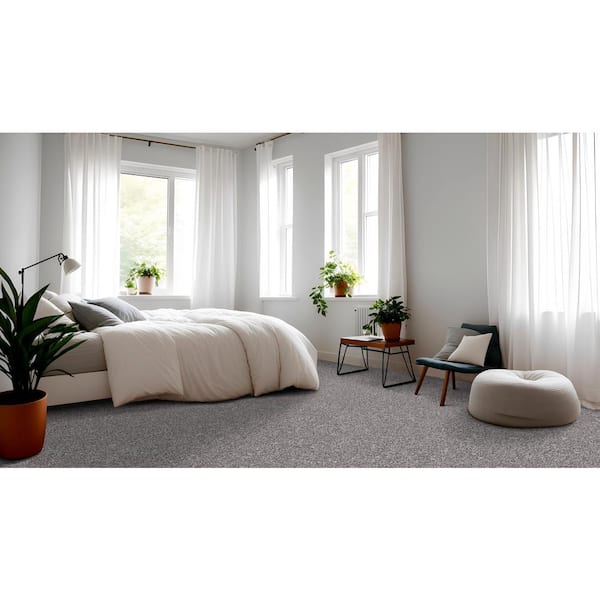 Cherry On Top II Night Air Gray 15 ft. wide 56 oz. Solution Dyed Polyester Texture Installed Carpet