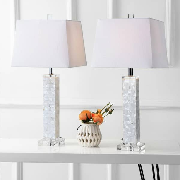 JONATHAN Y Noelle 28.5 in. White Seashell Table Lamp (Set of 2)