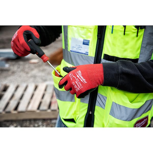 Milwaukee Premium Small/Medium Orange Class 2-High Vis Safety Vest and  Small Red Nitrile Level Cut Resistant Dipped Work Gloves  48-73-5051-48-22-8900 The Home Depot