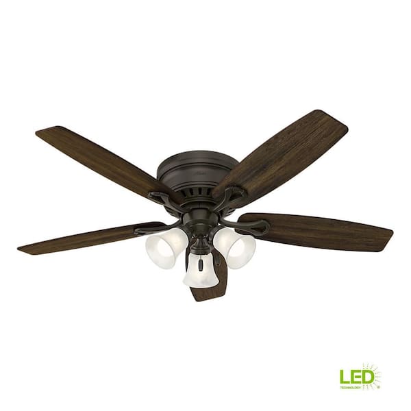 Hunter Oakhurst 52 In Led Indoor Low Profile New Bronze Ceiling Fan With Light Kit 52016 The Home Depot