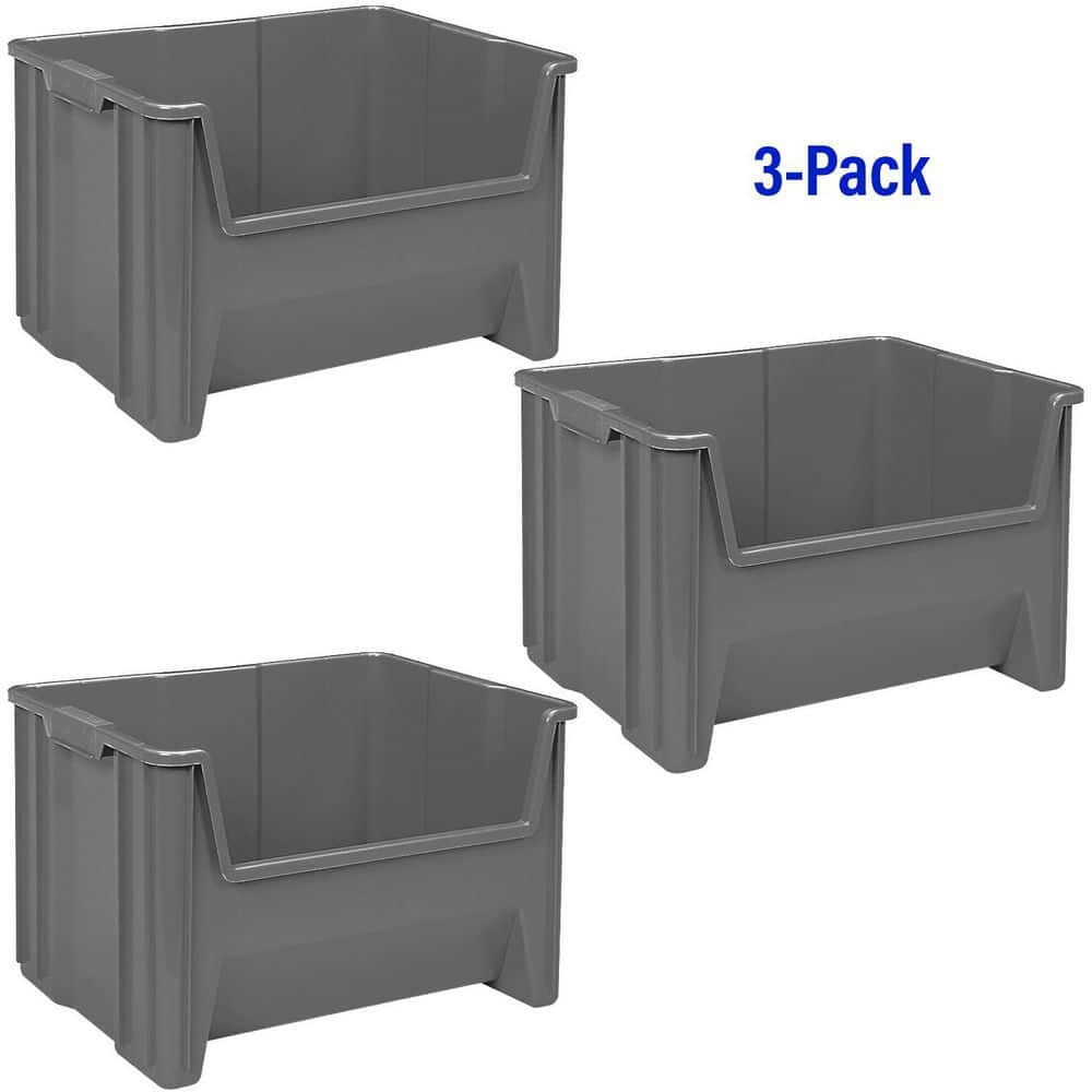 13017 Plastic Stak-N-Store Storage Container Bins, 15 in. x 20 in. x 12 1/2 in. Grey, 3-Pack price history on PriceWatchPro